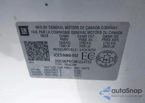 2019 Chevrolet Silverado 1500 Ld Lt z USA, uszkodzony, nr VIN 2GCVKPEC4K1114733